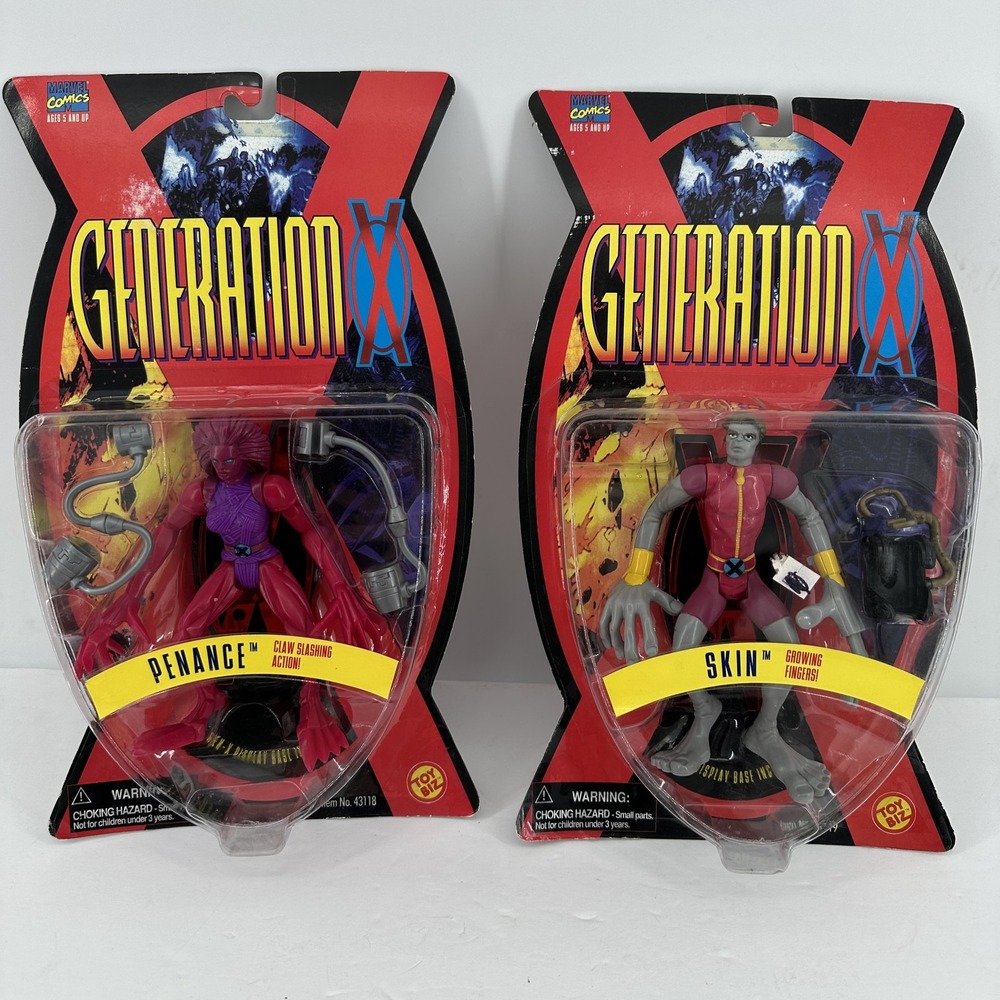Vintage 1995 Toy Biz X-Men Generation X Penance Skin Figures Lot 2pc Carded 11in